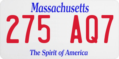 MA license plate 275AQ7