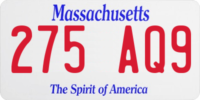 MA license plate 275AQ9