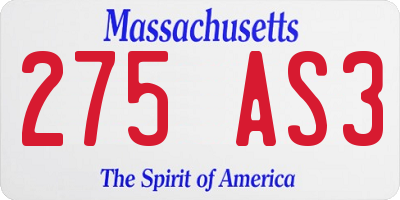 MA license plate 275AS3