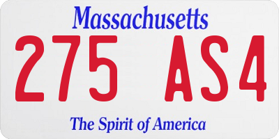 MA license plate 275AS4