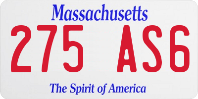 MA license plate 275AS6