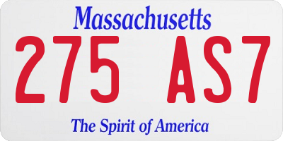 MA license plate 275AS7