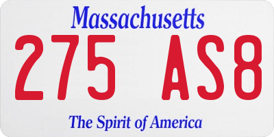 MA license plate 275AS8
