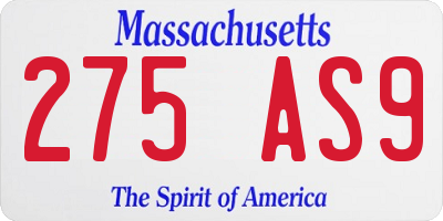 MA license plate 275AS9