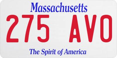 MA license plate 275AV0