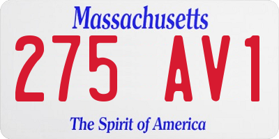 MA license plate 275AV1