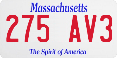 MA license plate 275AV3