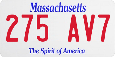 MA license plate 275AV7
