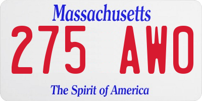 MA license plate 275AW0