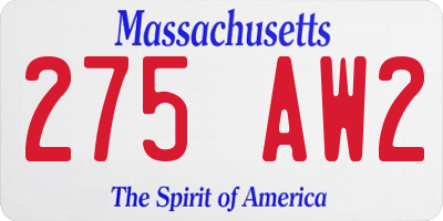 MA license plate 275AW2