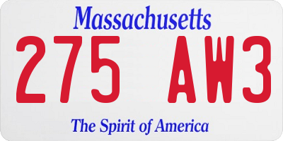 MA license plate 275AW3