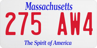 MA license plate 275AW4