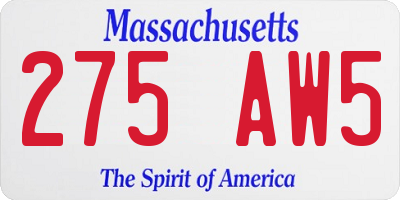MA license plate 275AW5