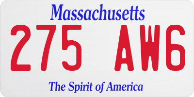 MA license plate 275AW6