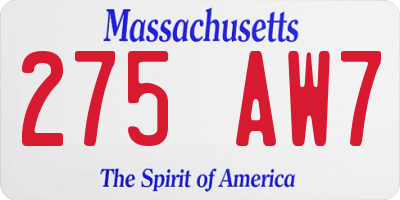 MA license plate 275AW7