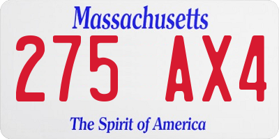 MA license plate 275AX4