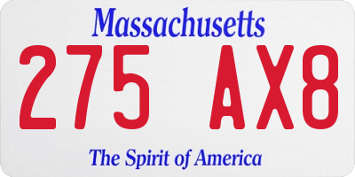 MA license plate 275AX8