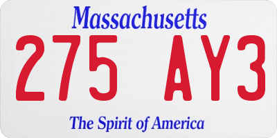 MA license plate 275AY3