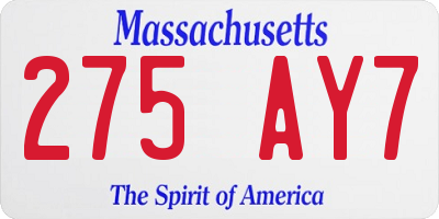 MA license plate 275AY7