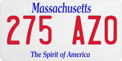 MA license plate 275AZ0