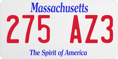 MA license plate 275AZ3