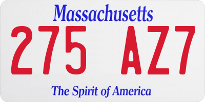 MA license plate 275AZ7