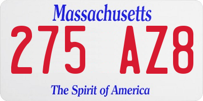 MA license plate 275AZ8