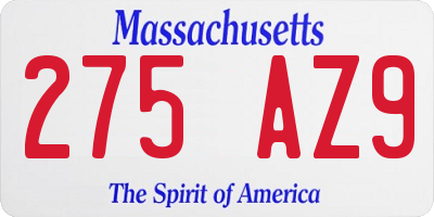 MA license plate 275AZ9