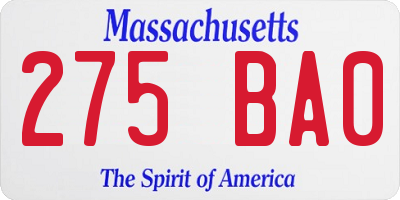 MA license plate 275BA0
