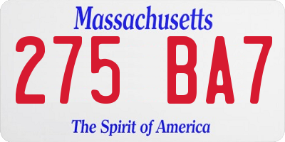 MA license plate 275BA7