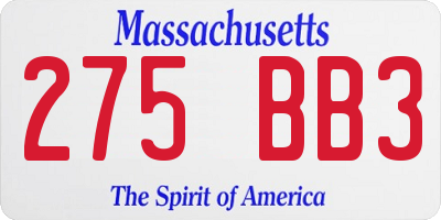 MA license plate 275BB3