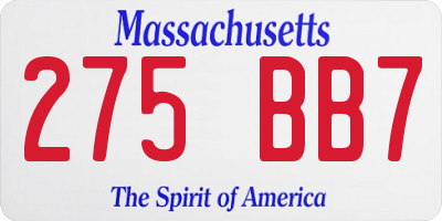 MA license plate 275BB7