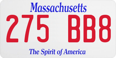 MA license plate 275BB8