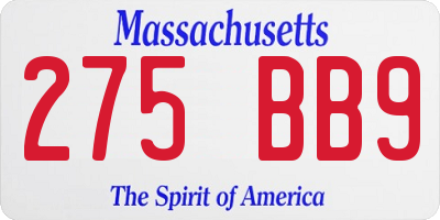 MA license plate 275BB9