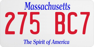 MA license plate 275BC7