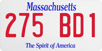 MA license plate 275BD1