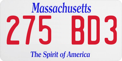 MA license plate 275BD3