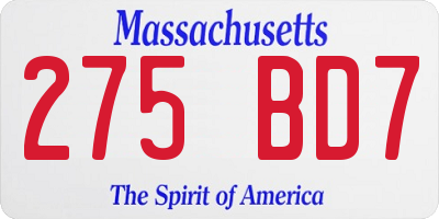 MA license plate 275BD7