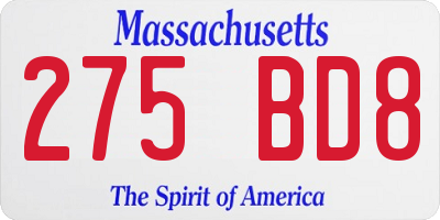 MA license plate 275BD8