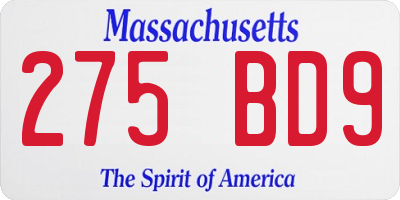 MA license plate 275BD9