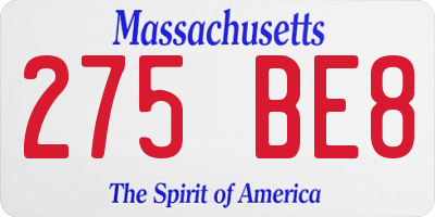 MA license plate 275BE8