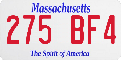 MA license plate 275BF4