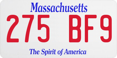 MA license plate 275BF9