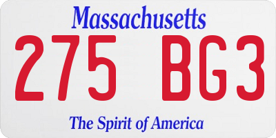 MA license plate 275BG3