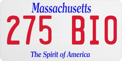 MA license plate 275BI0