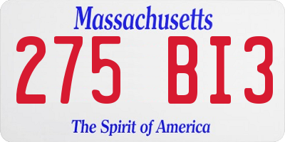 MA license plate 275BI3