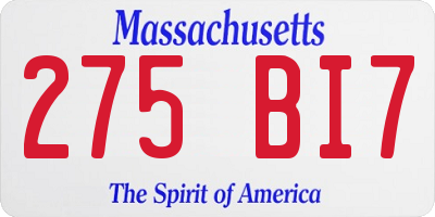 MA license plate 275BI7