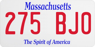 MA license plate 275BJ0