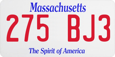 MA license plate 275BJ3