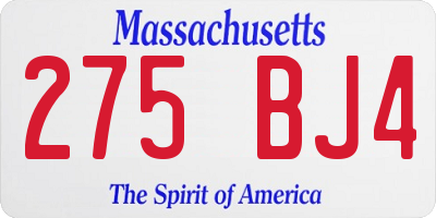MA license plate 275BJ4
